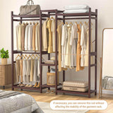 Unikito Bamboo Clothes Rack, Large Closet System Clothing Rack for Hanging Clothes, Freestanding Garment Rack with Shelves and 5 Rods, Open Wardrobe Organizer with 4 Hooks, 70”Wx77”H