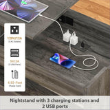 Unikito 35'' Nightstands Set of 2 with Reversible Lift Top, Large Night Stand with LED Lights, Tall Bedside Table with Charging Station, High End Side Table for Bedroom, Sofa Side