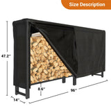 Unikito 8ft Firewood Rack Outdoor with Cover Combo Set Waterproof, Heavy Duty Steel Stack Organizer, Black