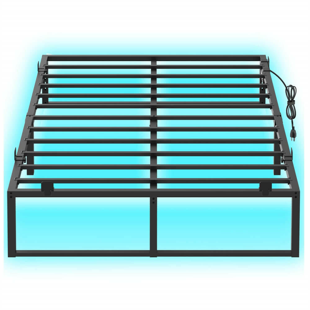 Unikito Bed Frame with Charging Station and LED Lights, Metal Platform Bed Frame with Non-Slip Mattress Gaskets, No Box Spring Needed, Easy Assembly