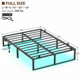 Unikito Bed Frame with Charging Station and LED Lights, Metal Platform Bed Frame with Non-Slip Mattress Gaskets, No Box Spring Needed, Easy Assembly