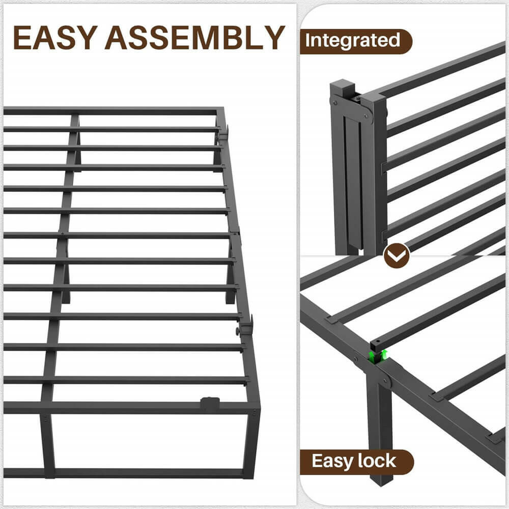 Unikito Bed Frame with Charging Station and LED Lights, Metal Platform Bed Frame with Non-Slip Mattress Gaskets, No Box Spring Needed, Easy Assembly