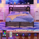 Full Size Bookshelf Headboard with Storage, Headboards with Outlets, and RGB LED Light