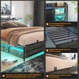 Unikito Full Size Bed Frame with Upholstered Headboard, Charging Station and RGB LED Lights, Stable Platform Bed, Heavy Duty Metal Slats, Noise Free, No Box Spring Needed, Easy to Assemble