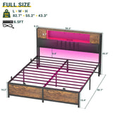 Unikito Full Size Bed Frame with LED Light and Upholstered Storage Headboard, Metal Platform Full Bed Frame with Charging Station, No Box Spring Needed, Easy Assembly, Noise-Free