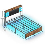 Unikito Full Size Bed Frame with Upholstered Headboard, Charging Station and RGB LED Lights, Stable Platform Bed, Heavy Duty Metal Slats, Noise Free, No Box Spring Needed, Easy to Assemble