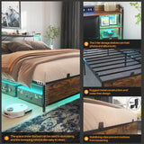 Unikito Full Size Bed Frame with Upholstered Headboard, Charging Station and RGB LED Lights, Stable Platform Bed, Heavy Duty Metal Slats, Noise Free, No Box Spring Needed, Easy to Assemble