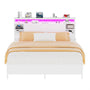 Full Size Bed Frame with Storage Headboard, Heavy Duty Bed Frame with Power Outlets and LED Light