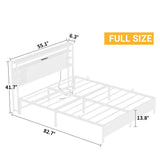 Full Size Bed Frame with Storage Headboard, Heavy Duty Bed Frame with Power Outlets and LED Light