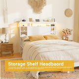 Full Size Bookshelf Headboard with Storage, Headboards with Outlets, and RGB LED Light