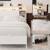 Full Size Bed Frame with Storage Headboard, Heavy Duty Bed Frame with Power Outlets and LED Light