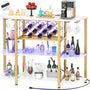 Unikito 4-Tier Metal Coffee Bar Cabinet with Outlet and LED Light, Freestanding Floor Table for Liquor Glass Holder Wine Rack Storage, Bakers Kitchen Dining Room