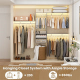 96 Inch Hanging Closet System, Wall Mounted Closet Wardrobe with Hanging Rod, and 3 Shelving Towers(Can Be Cut To Fit), DIY Support