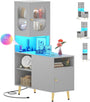 Corner Cabinet with LED Lights and Doors, Reversible Storage Cabinet for Home & Office