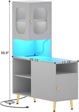 Corner Cabinet with LED Lights and Doors, Reversible Storage Cabinet for Home & Office