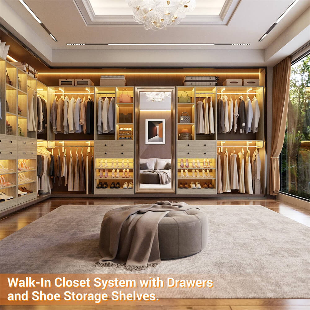 5FT Closet System with 2 Wood Drawers, 2 Hanging Rods & Shelf Towers, Reversible, Wall-Mount