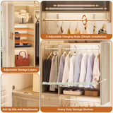 5FT Closet System with 2 Wood Drawers, 2 Hanging Rods & Shelf Towers, Reversible, Wall-Mount