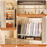 Closet System with Corner, 90.5 Inch Wooden Closet Organizer System with Drawers, Hanging Rods and Shelves