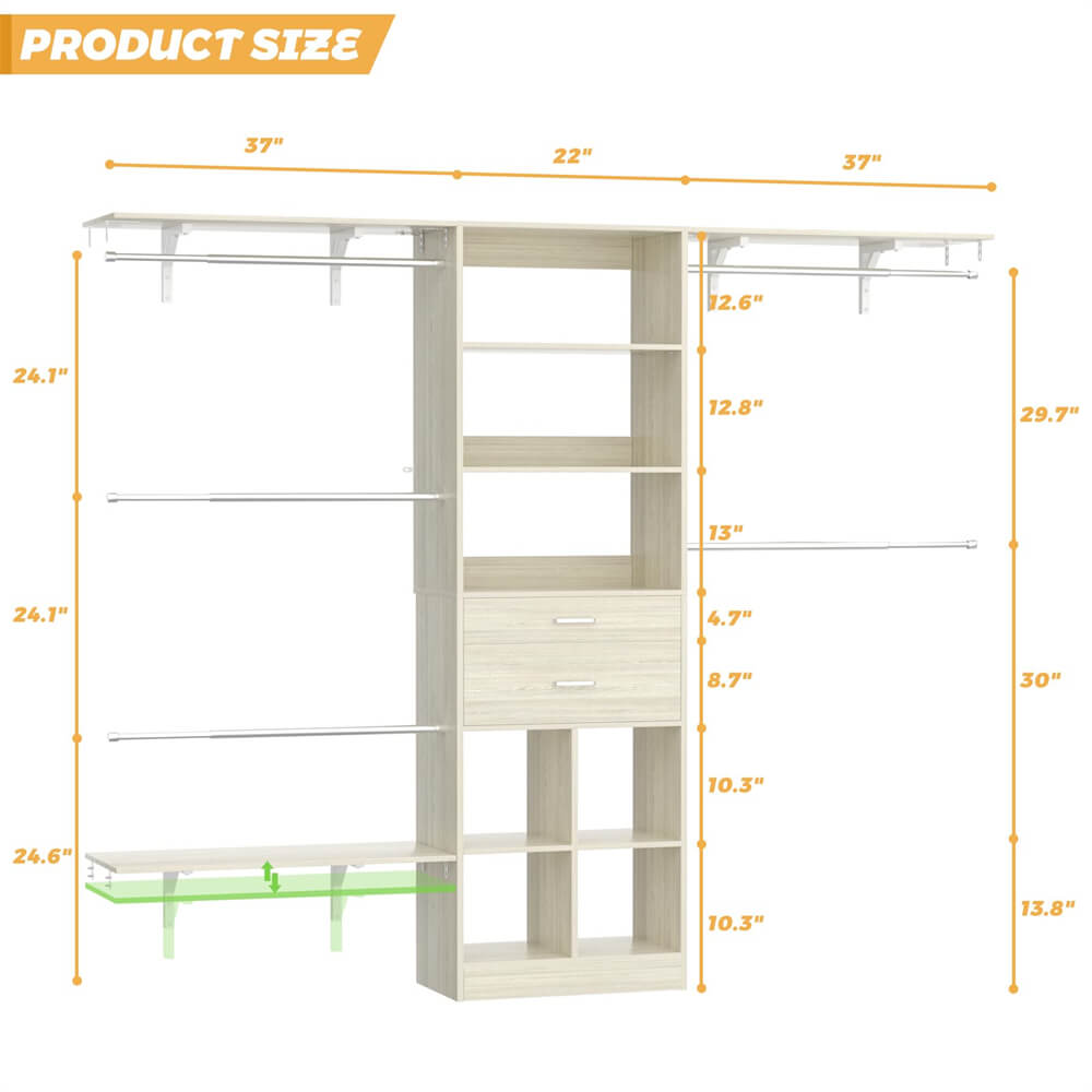 Closet Organizer System - 8FT Kids' Closet System with Cube Storage Organizer and 5 Hanging Rods