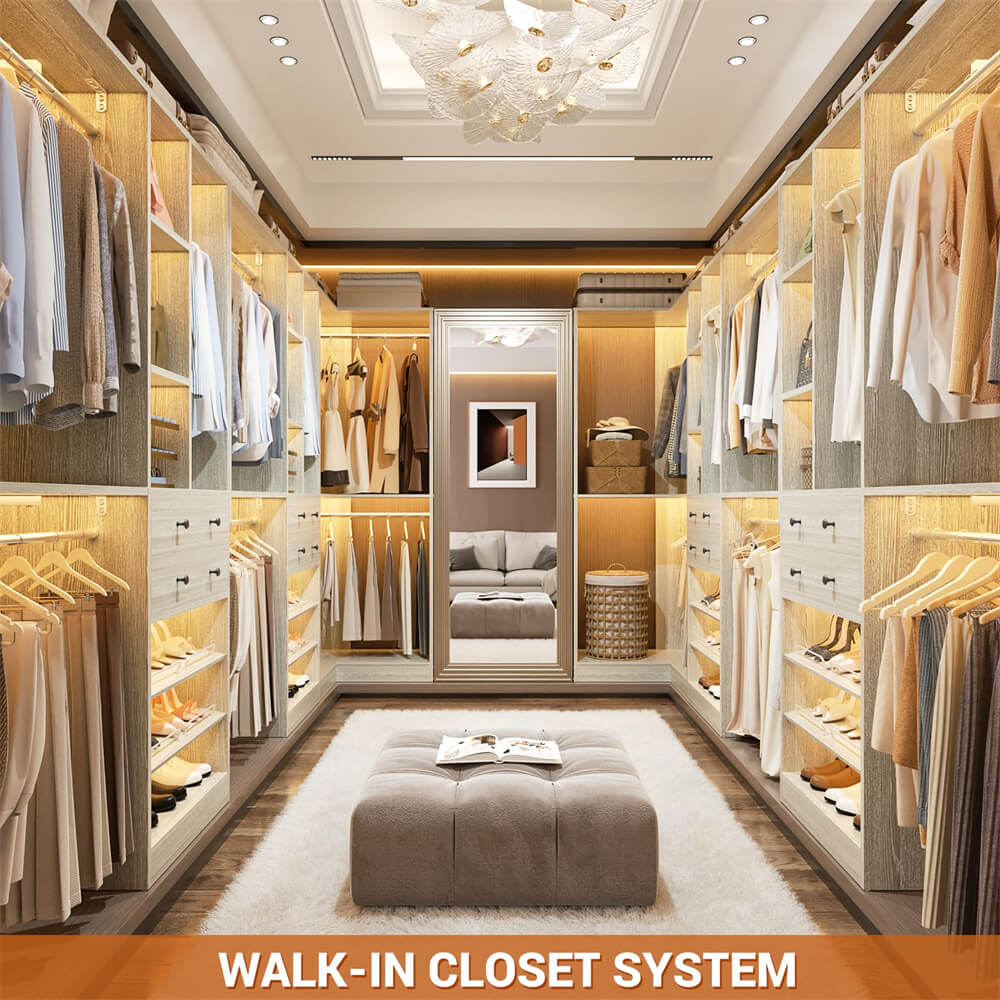 Closet System with Corner(3 Sets), 90.5" Closet Organizer System with Drawers, Shelves, and Hanging Rods