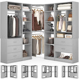 3-In-1 Freestanding Closet System, Closet Organizer with 5 Wood Drawers, 4 Hanging Rods, Reversible, 63.2"L x 63.2"W x 80"H, Load 2000+LBS