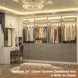 2FT  Freestanding Closet System with 3 Wood Drawers, Closet Organizer with Hanging Rod & Shelves, 24"L x 15" W x 80" H