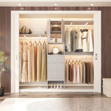 96 Inch Closet System with 3 Wood Drawers, 8FT Closet Organizer with Doors and 3 Shelve Towers, 1000 LBS Load, 96" L x 16" W x 75" H