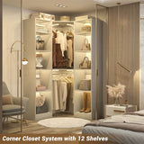 40 Inch L Shaped Corner Closet System, with 12 Shelves, 2 Hanging Rods, 6-Tier Design