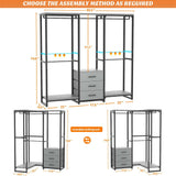 Unikito Garment Rack Heavy Duty Clothes Rack for Hanging Clothes, Wood Clothing Rack with 3 Drawers Freestanding Closet Wardrobe Rack, Multi-Functional Corner L Shaped Closet System Organizers