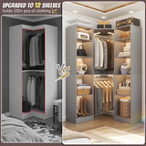 40 Inch L Shaped Corner Closet System, with 12 Shelves, 2 Hanging Rods, 6-Tier Design