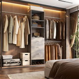 96 inch Closet Organizer System with 3 Wood Drawers and 3 Hanging Rods, Freestanding, and Adjustable