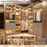 3-In-1 Freestanding Closet System, Closet Organizer with 5 Wood Drawers, 4 Hanging Rods, Reversible, 63.2"L x 63.2"W x 80"H, Load 2000+LBS