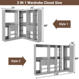 Unikito Freestanding Closet System with 3 Sets, 110'' Reversible Stand-alone Wardrobe, 80'' Height Cloth Garment Organizer, Walk-in Closet with Hanging Rod, 71"L x 71"W x 80"H, Load 2500 LBS