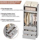 2FT  Freestanding Closet System with 3 Wood Drawers, Closet Organizer with Hanging Rod & Shelves, 24"L x 15" W x 80" H