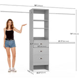 96 inch Closet Organizer System with 3 Wood Drawers and 3 Hanging Rods, Freestanding, and Adjustable