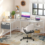 Unikito L Shaped Desk with Power Outlet, 98.4" Reversible Corner Computer Table with Storage Shelves and Bag, Modern 2 Person Large Long Desk for Home Office Writing Study Workstation