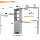 10FT Closet System with 3 Drawers, Walk In Closet Organizer with 3 Shelf Towers, 120" L x 16" W x 75" H, Max Load 1300 LBS