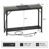 Unikito 39'' Narrow End Table with Power Strips, Sofa Table with Storage and Shelf, 2-Tier Console Table for Entry Way, Hallway, Living Room