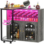 Unikito Rotating Wine Bar Cabinet, Tall Home Bar with LED Lights & Power Outlets, Liquor Bar Cabinet with Wine Rack & Glass Holder, Corner Bar Cabinet with Storage & Doors, Home, Dining Room