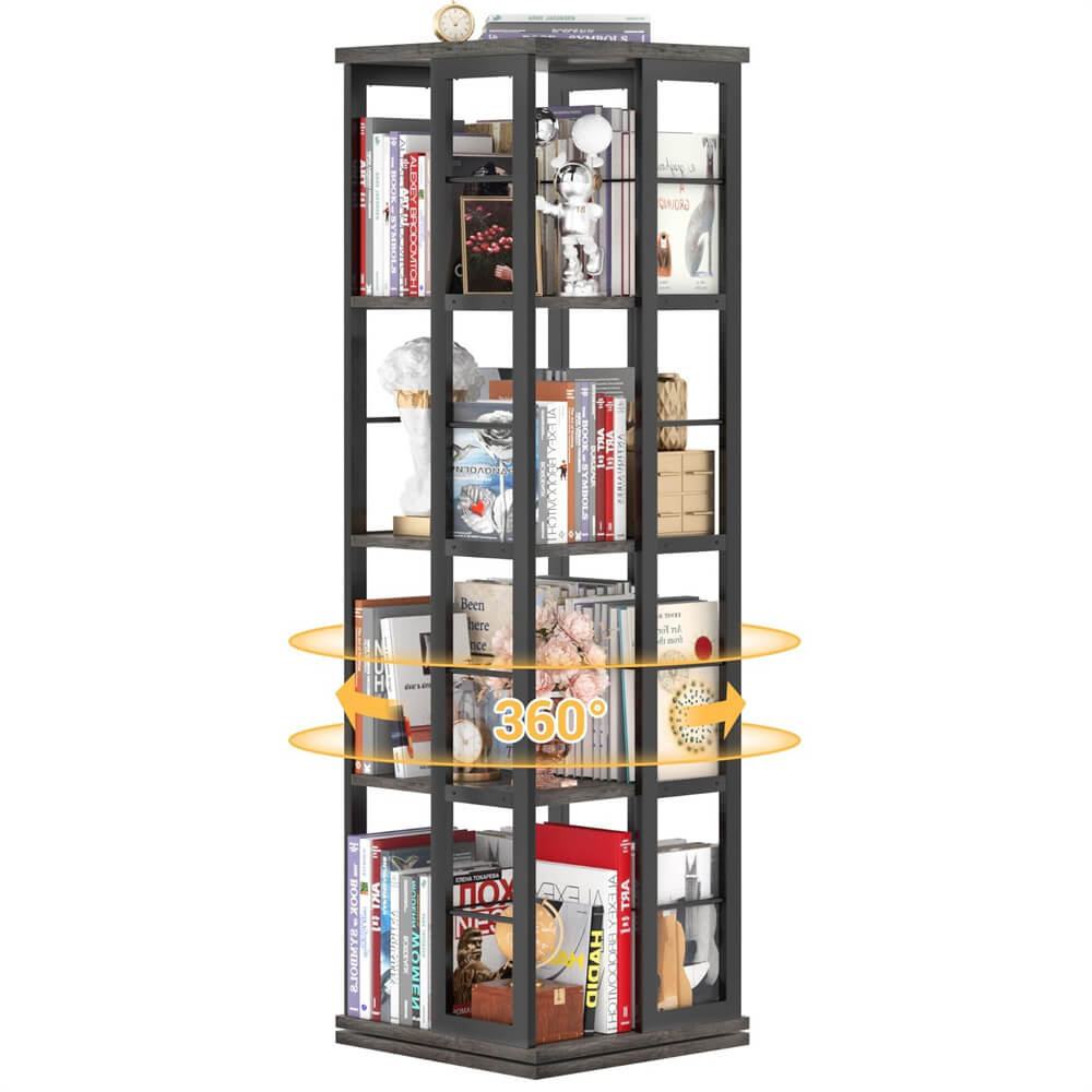 Wooden & Metal Rotating Bookshelf, Corner Bookshelf, 360 Display, for Small Space, Bed Room, Study Room