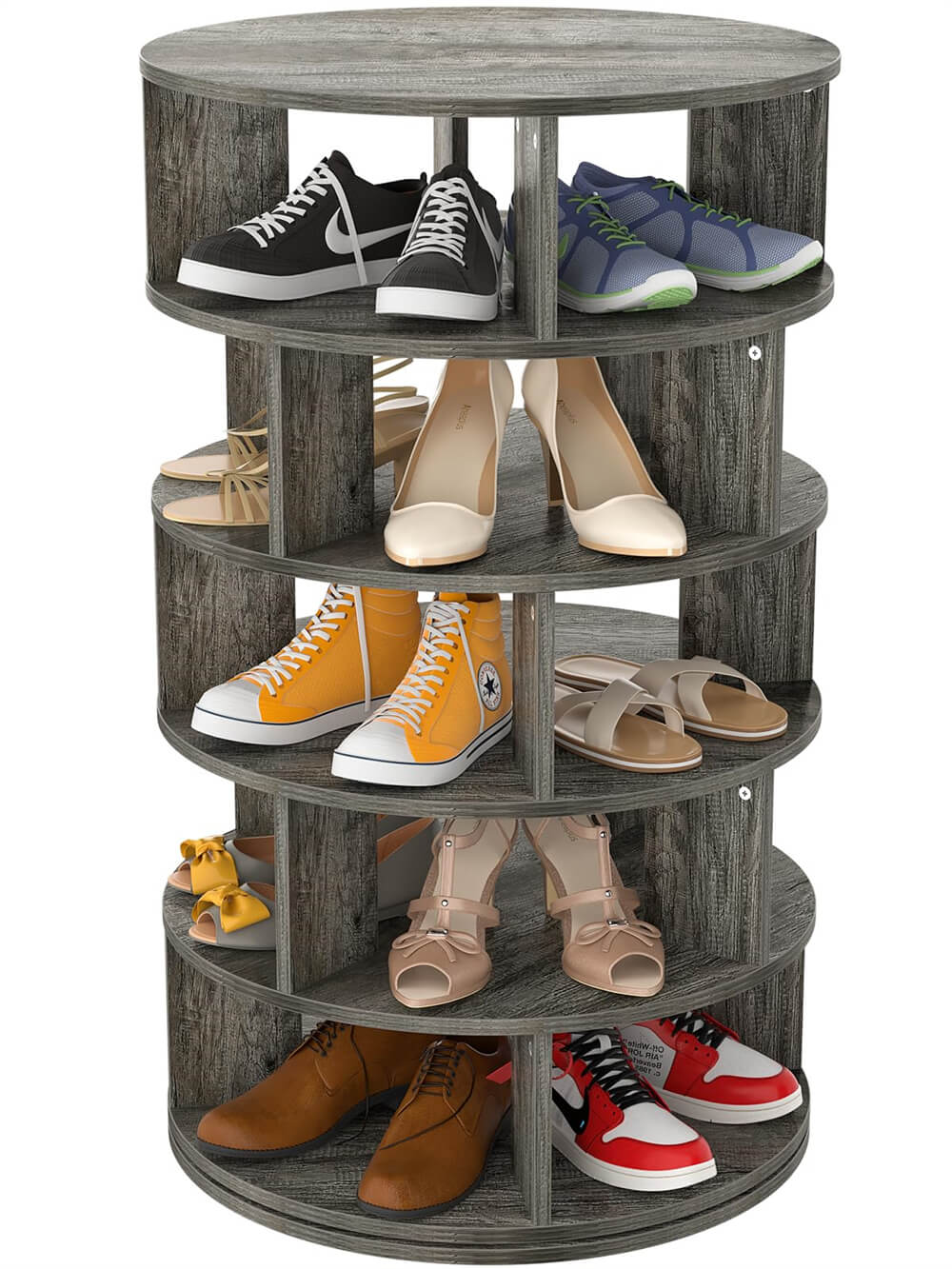 5-Tier Rotating Shoe Rack, Wooden Shoe Organizer Tower, 360 Spinning, for Entryway, Garage, Bedroom