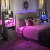 Tall Nightstand with Charging Station and LED Lights, 47 inch Height, with Bookshelf and Storage Cabinet