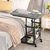 2-Tier Height Adjustable C Shaped End Table with Charging Station, with USB Ports and Wheels