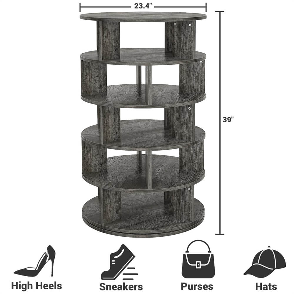 5-Tier Rotating Shoe Rack, Wooden Shoe Organizer Tower, 360 Spinning, for Entryway, Garage, Bedroom