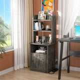 Tall Nightstand with Charging Station and LED Lights, 47 inch Height, with Bookshelf and Storage Cabinet