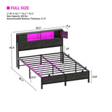 Unikito Full Size Bed Frame with Storage Headboard and Charging Station, Industrial Platform Metal Bed with LED Lights, Steel Slat Support, No Box Spring Needed, Noise-Free, Easy Assembly