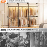 Industrial Pipe Clothing Rack, Reversible Clothes Rack with LED Lights, 15.7"D x 118.3"W x 90.55"H