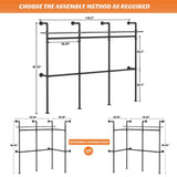 Industrial Pipe Clothing Rack, Reversible Clothes Rack with LED Lights, 15.7"D x 118.3"W x 90.55"H