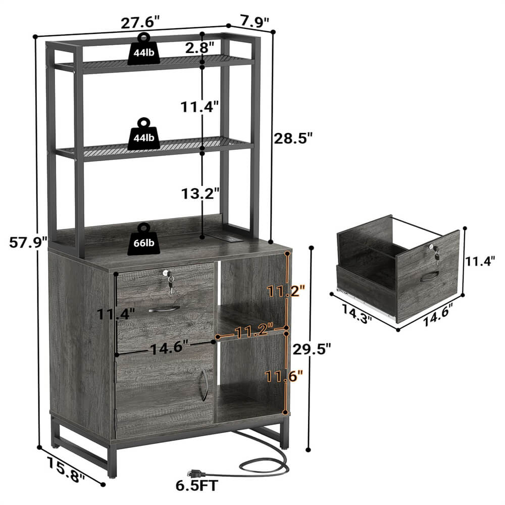 Unikito Vertical Filing Cabinet with Lock & Charging Station, Large Drawer Wood File Cabinet with Bookshelf, Printer Stand with Open Storage Shelf, fits Letter Size for Home Office