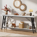 71'' Length Console Table with Charging Station, 2-Tier Long Sofa Table with Storage